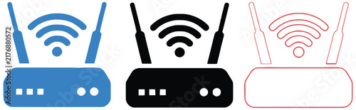 Obraz na plátně WiFi router icons featuring wireless internet modem devices with antennas in blu