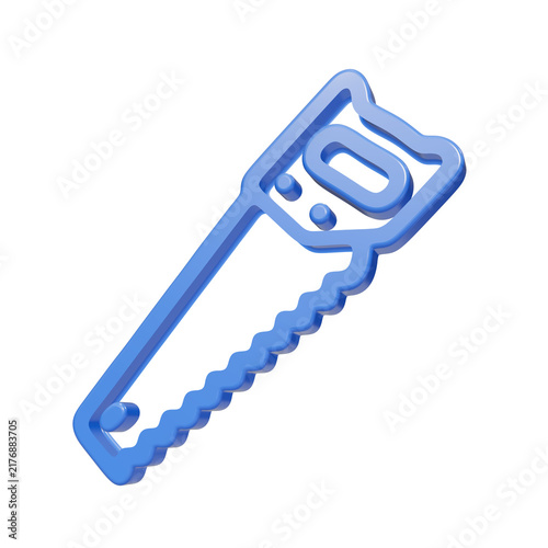 Cuadro en lienzo Blue glossy 3D hand saw icon isolated on black background