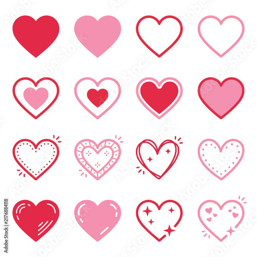 Colorful hearts and love icons set