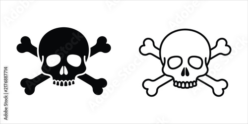 фотографія Skull and crossbones silhouette with outline on white background representing da
