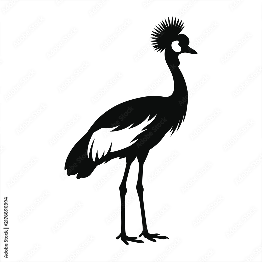 Fototapeta premium Emu silhouette standing tall in black and white.