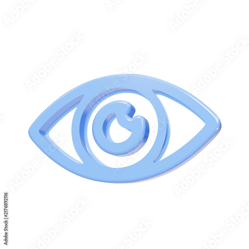 Light blue glossy 3D eye icon for user interface on black background