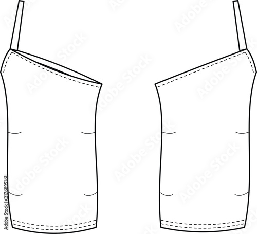 Fotografie Technical fashion sketch of a women asymmetric one shoulder camisole top with th