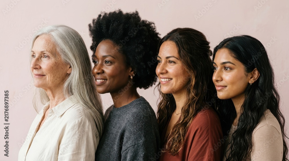 Obraz premium Portrait of Four Diverse Women of Various Ages and Ethnicities Representing Unity, Inclusion, and Empowerment