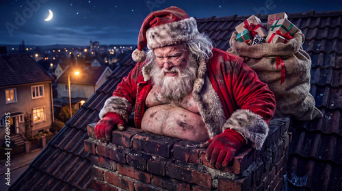 Fat Santa got stuck in the chimney at night