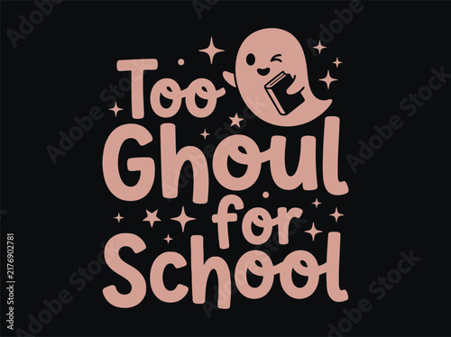 Cute little ghost holding a book with playful typography design