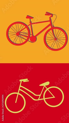 Animation of bicycle icons on red and yellow background
