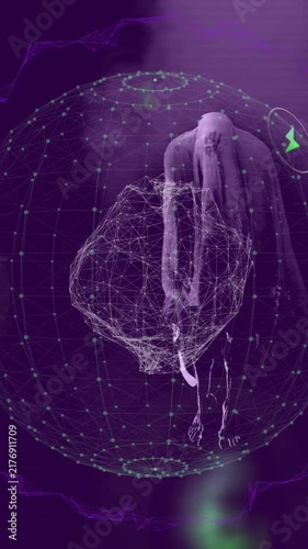 Animation of digital globe with environmental icons and abstract network connections