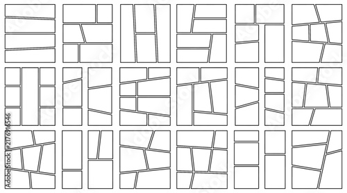 Comic book panel templates, 18 storyboard layout frames for manga and graphic novels, blank comic strip grid vector set