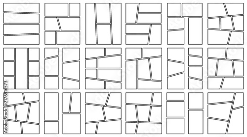 Comic book storyboard templates, set of manga panel layouts. Minimalist graphic novel frames, blank storyboard vector collection.