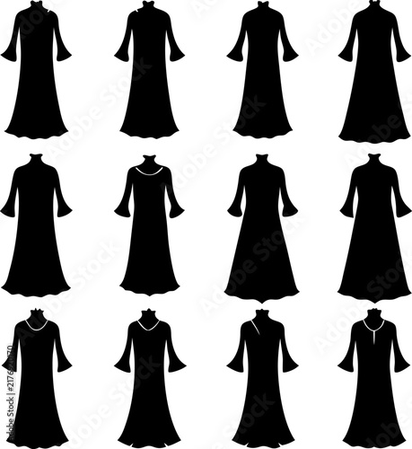 Bild auf Leinwand A collection of twelve black dress silhouettes with various sleeve lengths and n