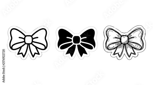 Set of black and white ribbon bows icons