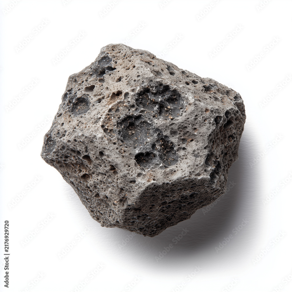 Obraz premium Porous Dark Volcanic Rock Stone Isolated on White Background