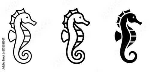 Seahorse Icons Set: Outline, Line Art, and Silhouette Vector Graphics for Marine Life Design
