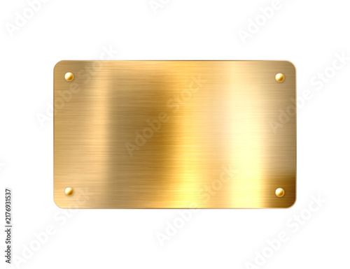 Realistic shiny metal banners set, textured brushed steel, polished copper surfaces, and chrome frames. Industrial plates include secure bolts, rivets, and screws. Vector illustration.