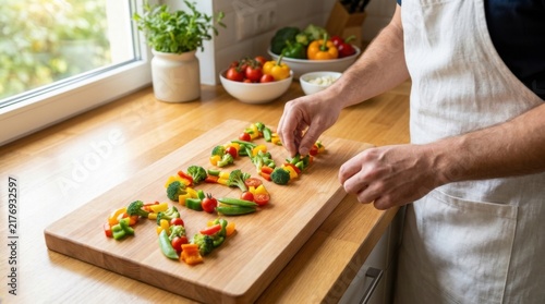 Professional Chef Arranging Gourmet Edible Flower Appetizers on Board