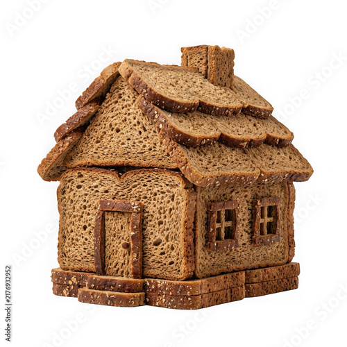 Naklejka Tiny house crafted from rustic rye bread slices