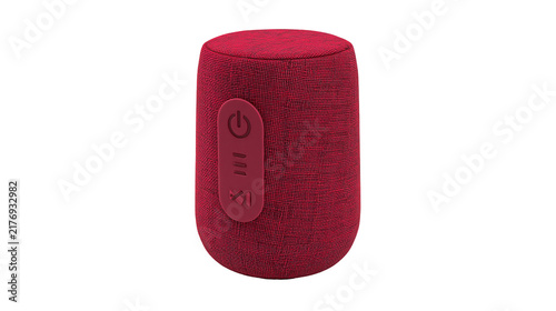 Plakat Cylindrical red fabric portable wireless Bluetooth speaker with control buttons