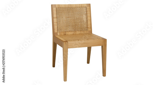 Photography Modern wooden dining chair with woven rattan cane seat and backrest