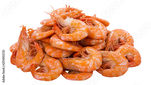Картината върху платно Pile of fresh cooked orange whole prawns with shells
