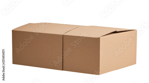 Fotografie Rectangular brown cardboard shipping box with closed flaps