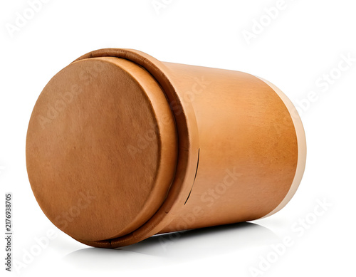Craft paper cardboard tube container with lid studio product mockup isolated on white background