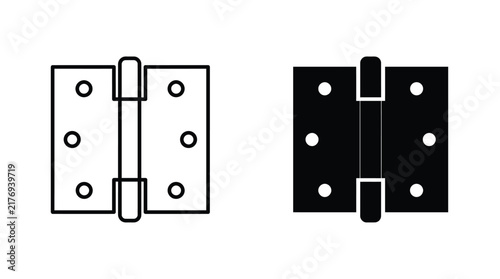 Metallic door hinges presented as minimal black silhouette icons with clean lines for professional design projects