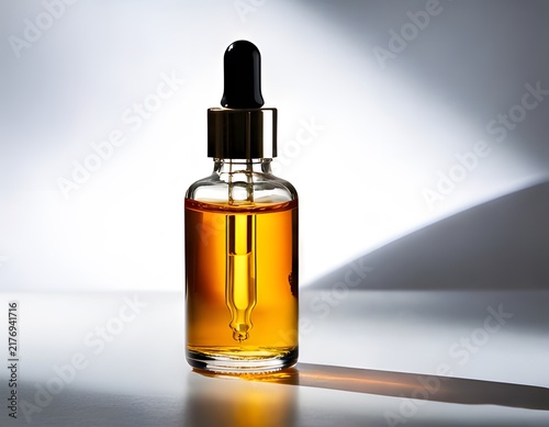 Amber glass dropper bottle mockup cosmetic serum bottle isolated on white background front view