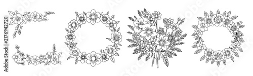 Simple Floral Wreath Outline Illustration