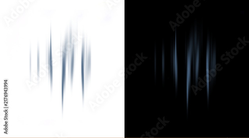 Abstract vertical motion blur lines, soft blue light streaks on black and white background, minimalist speed effect texture