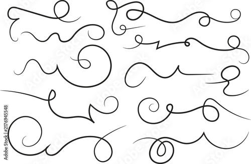 
Curly swirl decorative swishes, Hand drawn calligraphy lettering ornate strokes, flourish swirling squiggle Highlight Swoosh typography text elements. Pen Filigree flourishes vintage scrolls
