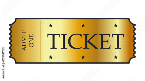 Bild auf Leinwand Golden ticket with admit one text and metallic gradient texture gold ticket even