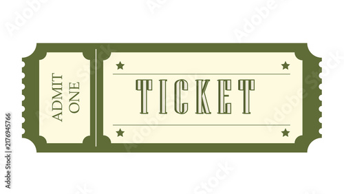 Foto Green admit one ticket stub with vintage typography isolated on white background