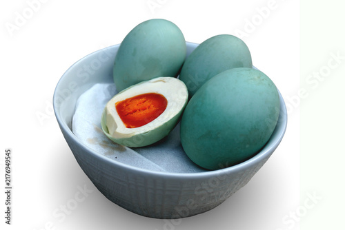 Quadro su tela Salted eggs are duck eggs preserved with salt, resulting in distinctive blue-green shells and firm, oily yolks, with a savory and salty flavor that is their hallmark