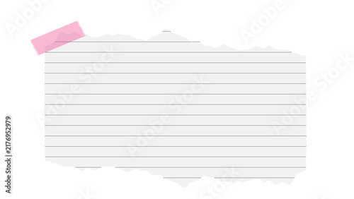 Konstfotografi Ripped white paper note held in place by pink adhesive tape on white background
