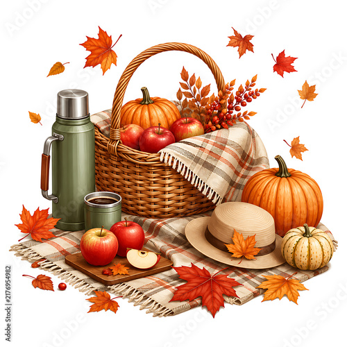Cozy Autumn Family Picnic Still Life, autumn family picnic, cozy autumn picnic, family picnic, fall picnic, picnic still life, autumn outdoor scene, cozy picnic setting, fall family gathering, seasona
