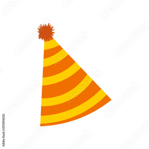 Bright Orange and Yellow Striped Festive Party Hat With Fluffy Pom Pom for Celebration Events