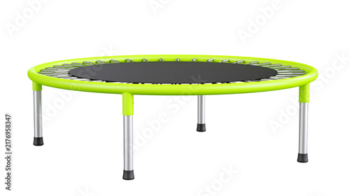Quadro su tela Small round green fitness trampoline with black jumping mat and metal legs