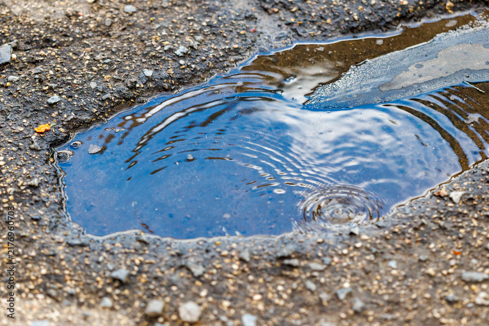 Naklejka premium Rainwater pools in cracked asphalt