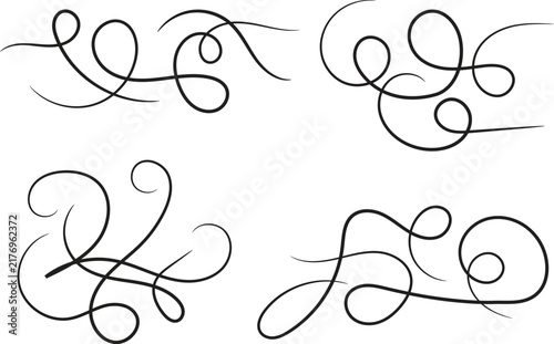Vintage Filigree Swirls, calligraphy font style Decorative Elements, Text Ornaments curly thin line swings swashes, Flourishes Swirls, text divider, flourish Swirl ornament stroke, scroll design

