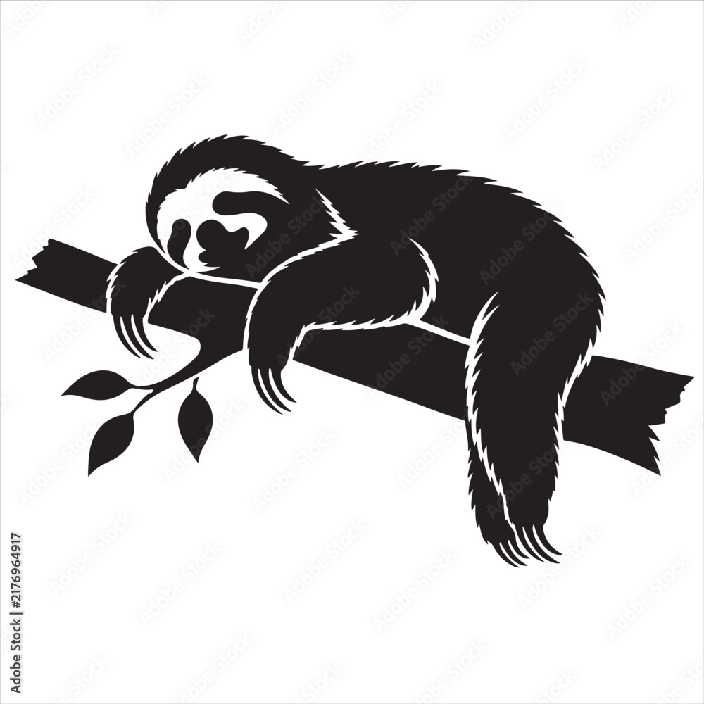 Fototapeta premium Sleeping Sloth Silhouette Vector