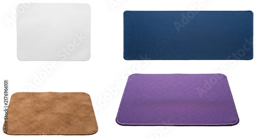 Foto A set of blank mouse pads in different colors, materials, and shapes for workspace and gaming mockups