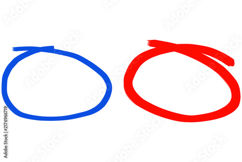 Red and Blue Brush Stroke Circles Pair Highlight Set on Transparent Background