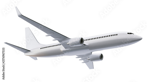 Bild auf Leinwand White commercial passenger jet airplane flying in the sky