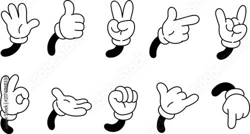 Cartoon Hand Gestures and Glove Signs Vector Illustration Set