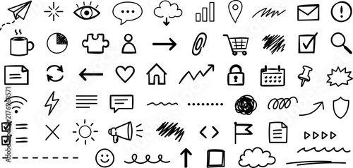 Hand Drawn Business and Communication Doodle Icon Vector Set