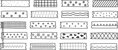 Hand Drawn Decorative Washi Tape and Pattern Strips Vector Set