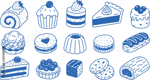 Hand Drawn Cakes and Desserts Bakery Food Vector Set
