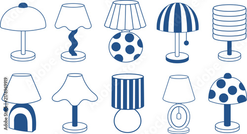 Hand Drawn Retro Table Lamps Vector Illustration Set