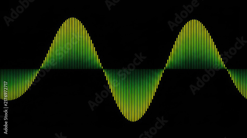 Glowing green and yellow sound wave frequency equalizer graph on dark generated using ai background